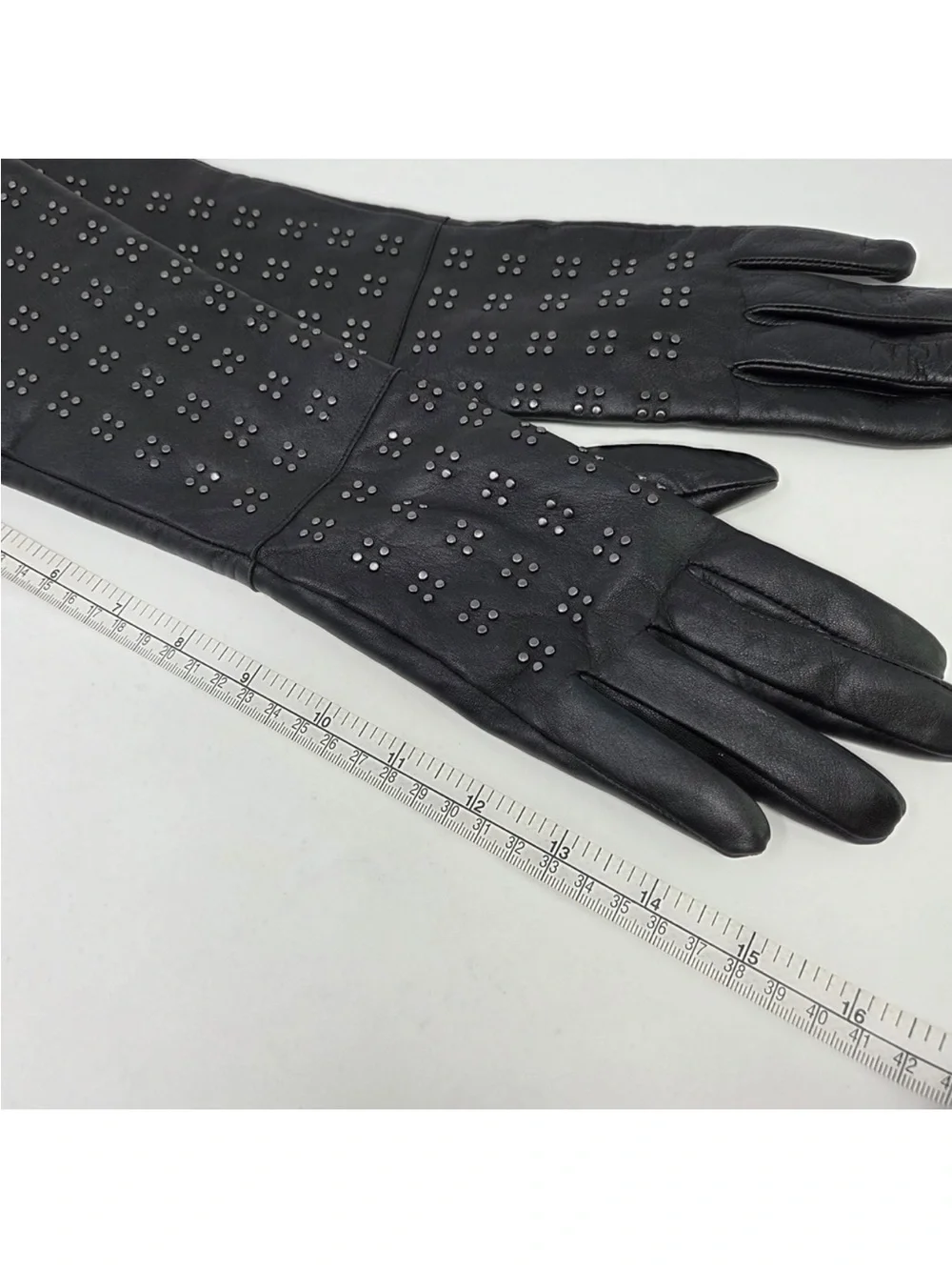 Cool & Sexy Black Sheeps Leather Gloves with Studded Detail